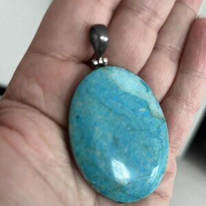 Sterling pendant with Natural Peruvian Turquoise/Chrysocolla